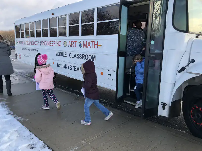 The NY STEAM Bus, a retired school bus turned mobile STEAM classroom